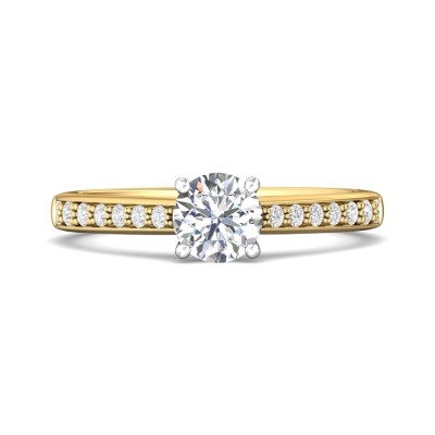 FlyerFit® 18K Yellow Gold Shank And White Gold Top Micropave Engagement Ring