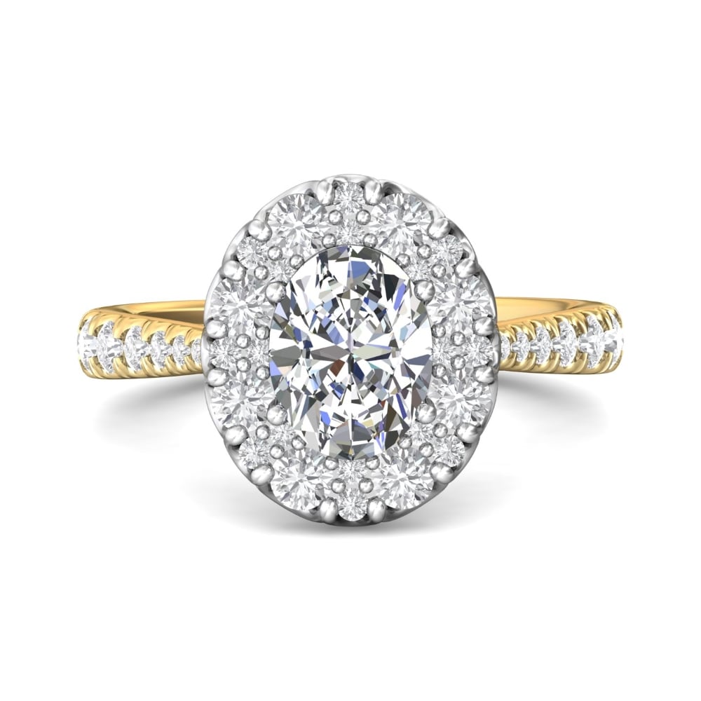 FlyerFit® 18K Yellow Gold Shank And White Gold Top Micropave Halo Engagement Ring