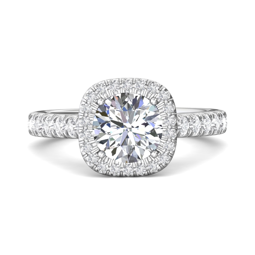 FlyerFit® 18K White Gold Micropave Halo Engagement Ring