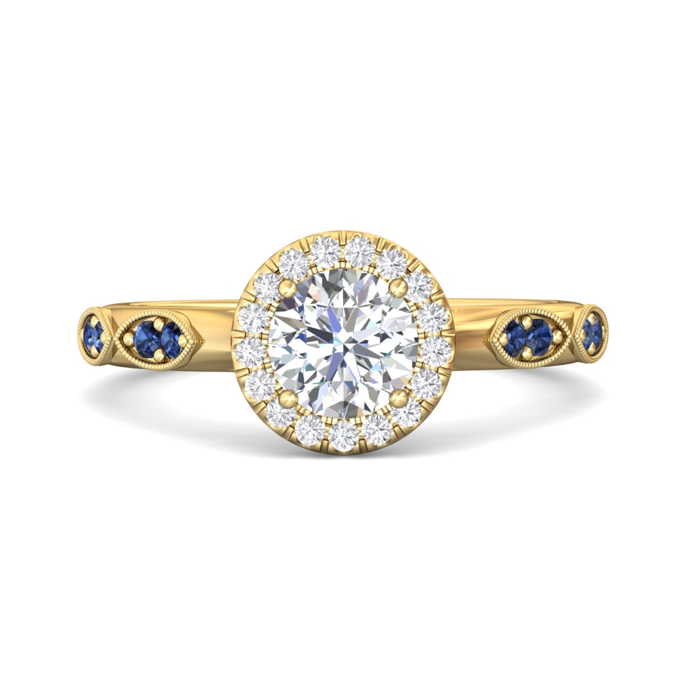 FlyerFit® 18K Yellow Gold Micropave Halo Engagement Ring