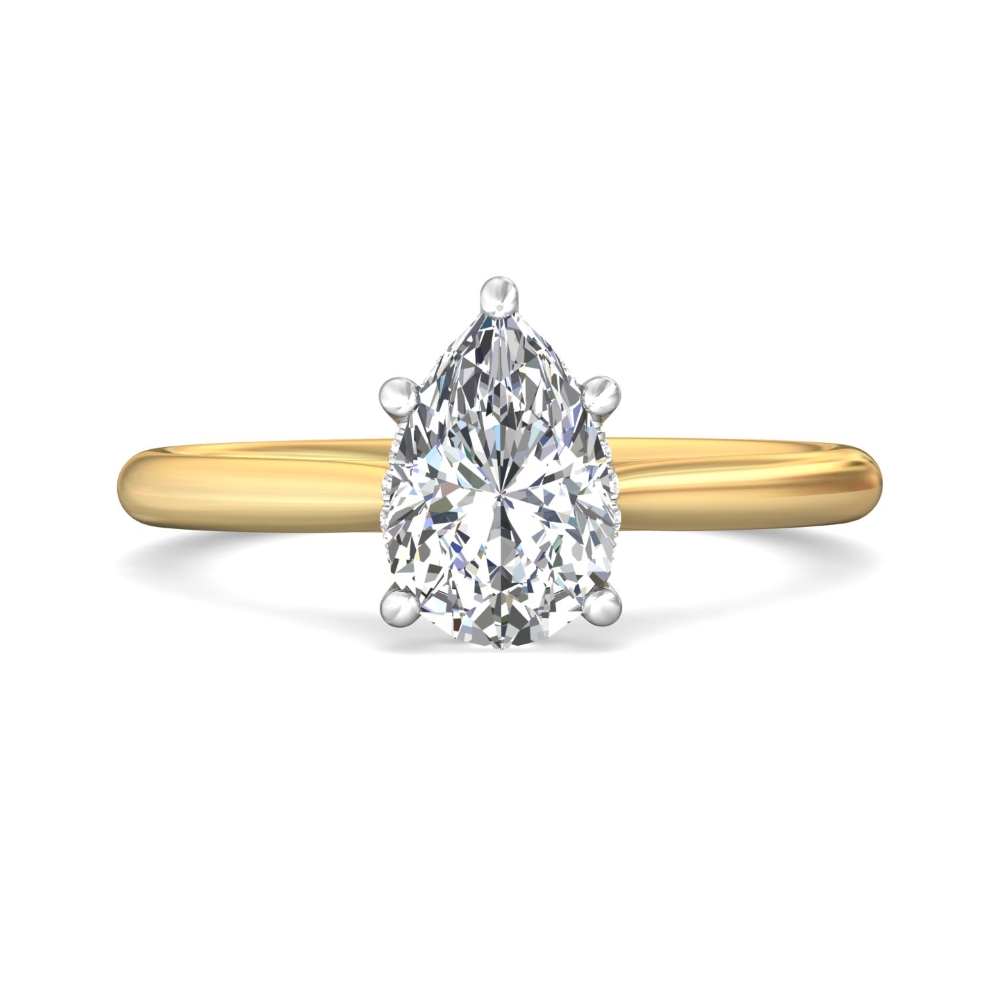 FlyerFit® 18K Yellow Gold Shank And White Gold Top Solitaire Engagement Ring