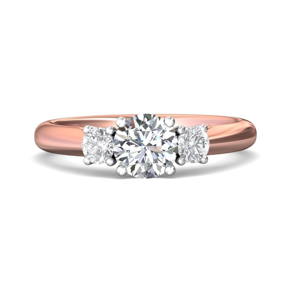 FlyerFit® 14K Pink Gold Shank And White Gold Top Three Stone Engagement Ring