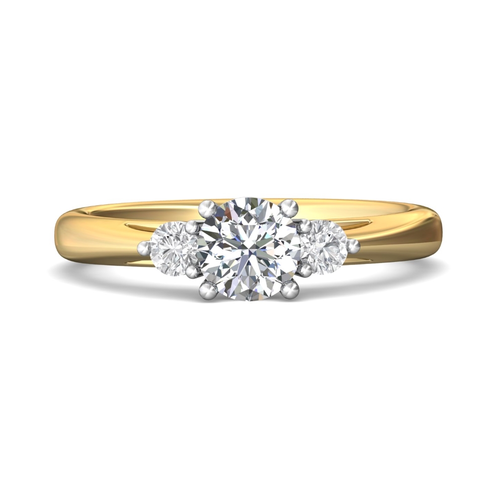FlyerFit® 18K Yellow Gold Shank And White Gold Top Three Stone Engagement Ring