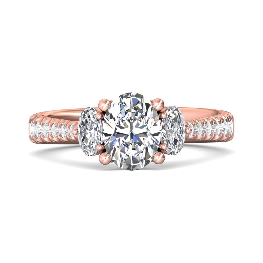 FlyerFit® 18K Pink Gold Three Stone Engagement Ring