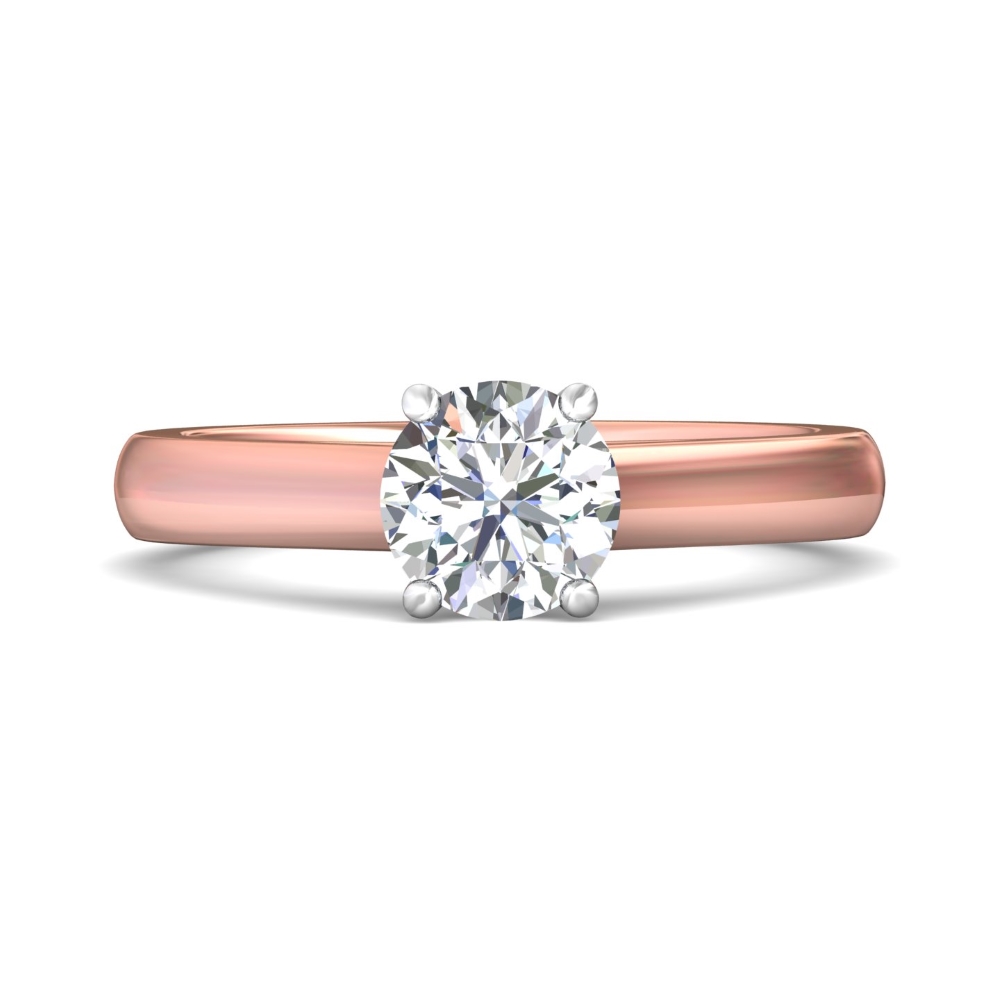 FlyerFit® 18K Pink Gold Shank And White Gold Top Solitaire Engagement Ring